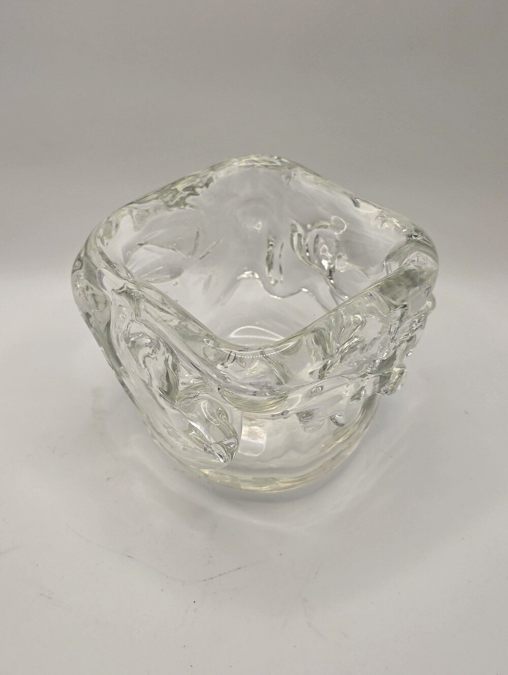 Vintage Heavy Art Glass Bowl Biomorphic Free-Form Signed Handblown Decor